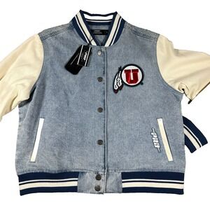 Pro Standard Womens Medium Blue White University Of Utah Utes Varsity Jacket NWT